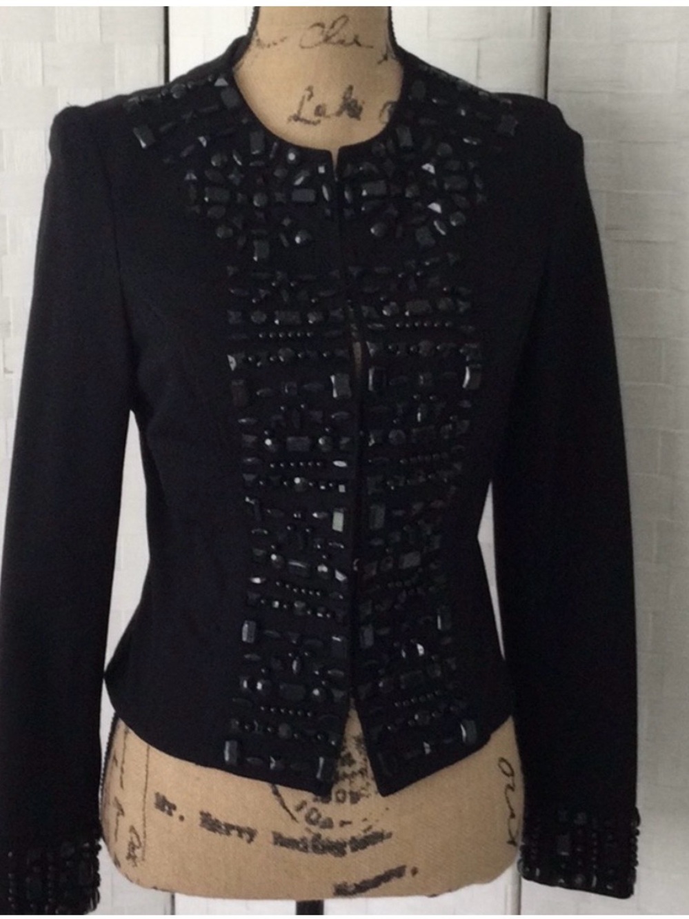 INC International Concepts  Black Embellished Jacket Blazer Size P   #230##